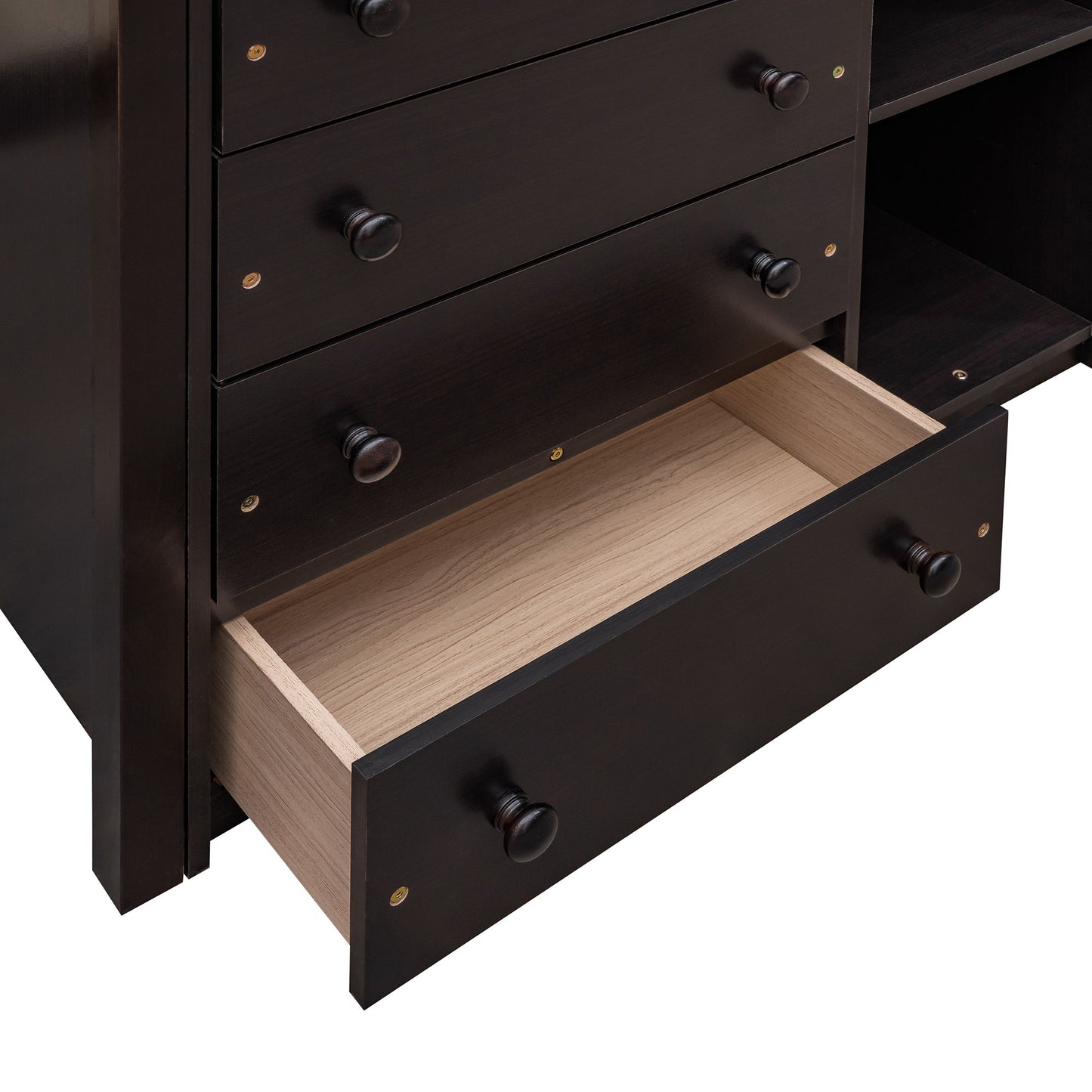 Twin Over Full Bunk Bed With 6 Drawers And Flexible Shelves, Bottom Bed With Wheels - Espresso