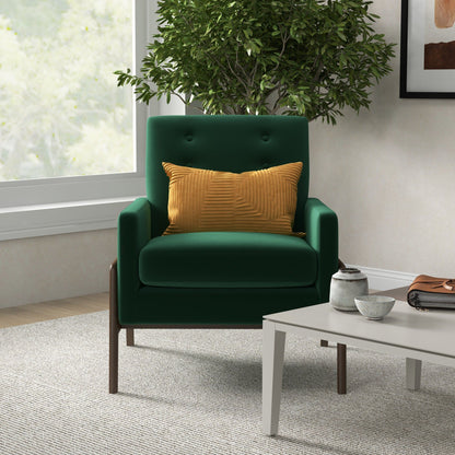 Cole - Solid Wood Lounge Chair - Green Fabric