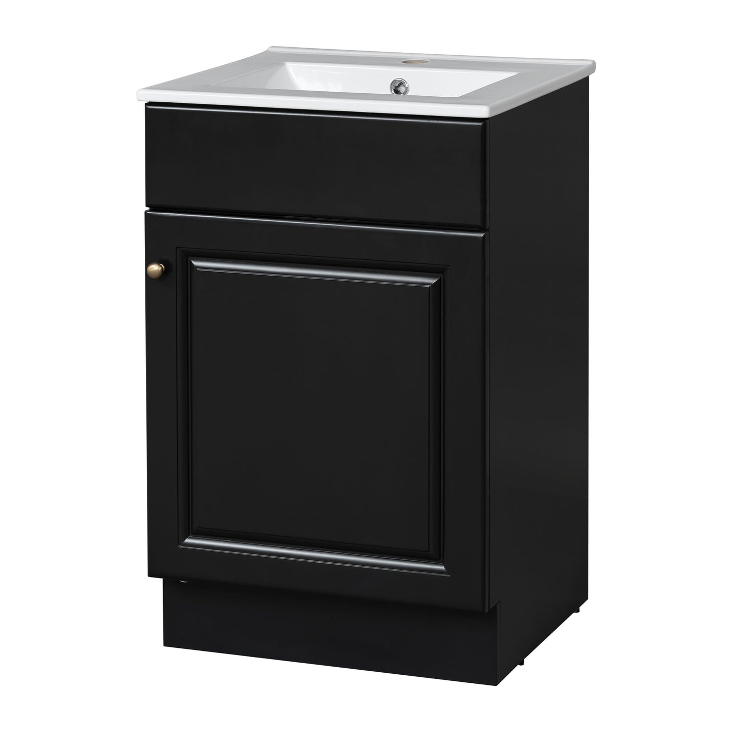 20" Bathroom Vanity With Sink, Freestanding Cabinet With Door Shelf And Adjustable Shelf, And Ceramic Construction - Black