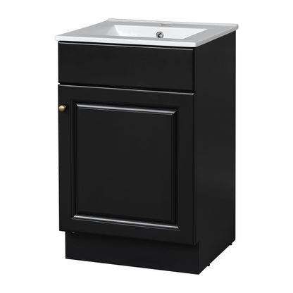 20" Bathroom Vanity With Sink, Freestanding Cabinet With Door Shelf And Adjustable Shelf, And Ceramic Construction - Black