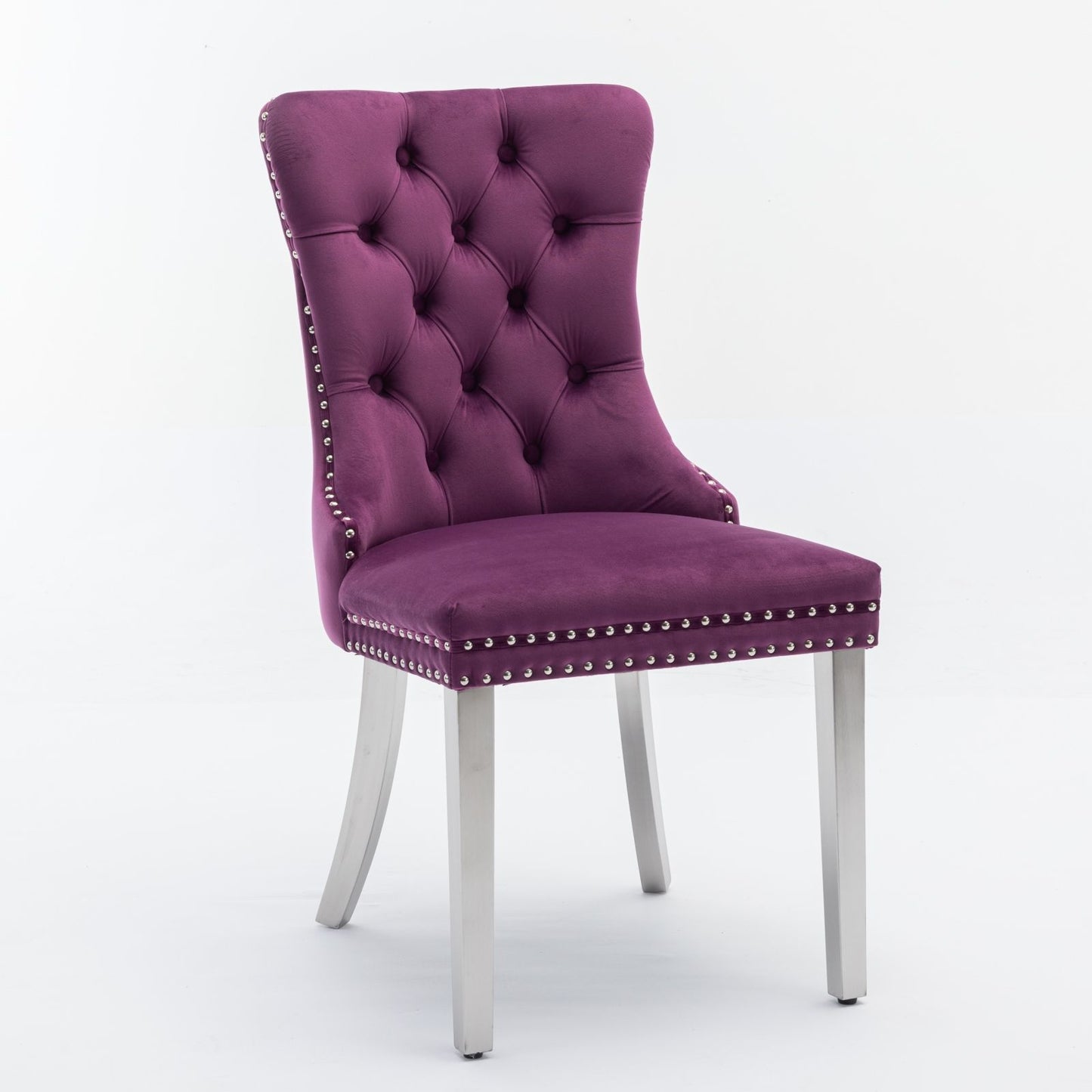 Nikki - Modern, High-End Tufted Solid Wood Contemporary Velvet Upholstered Dining Chair With Chrome Stainless Steel Plating Legs, Nailhead Trim (Set of 2) - Purple / Chrome