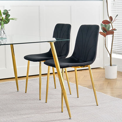 Modern Light Luxury Dining Chair With Gold Metal Legs (Set of 4) - Black