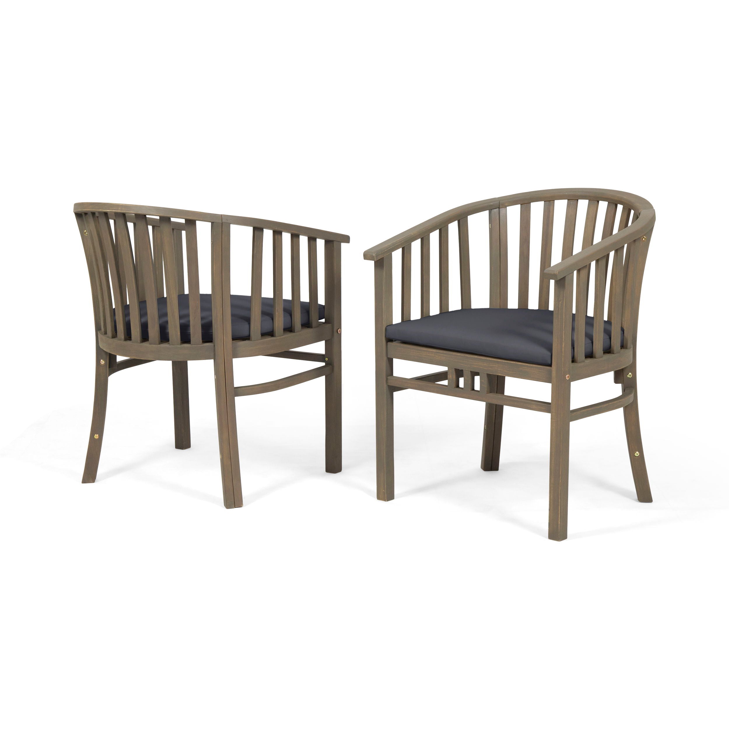 Outdoor Wooden Dining Chairs With Cushions, (Set of 2) - Dark Gray / Gray