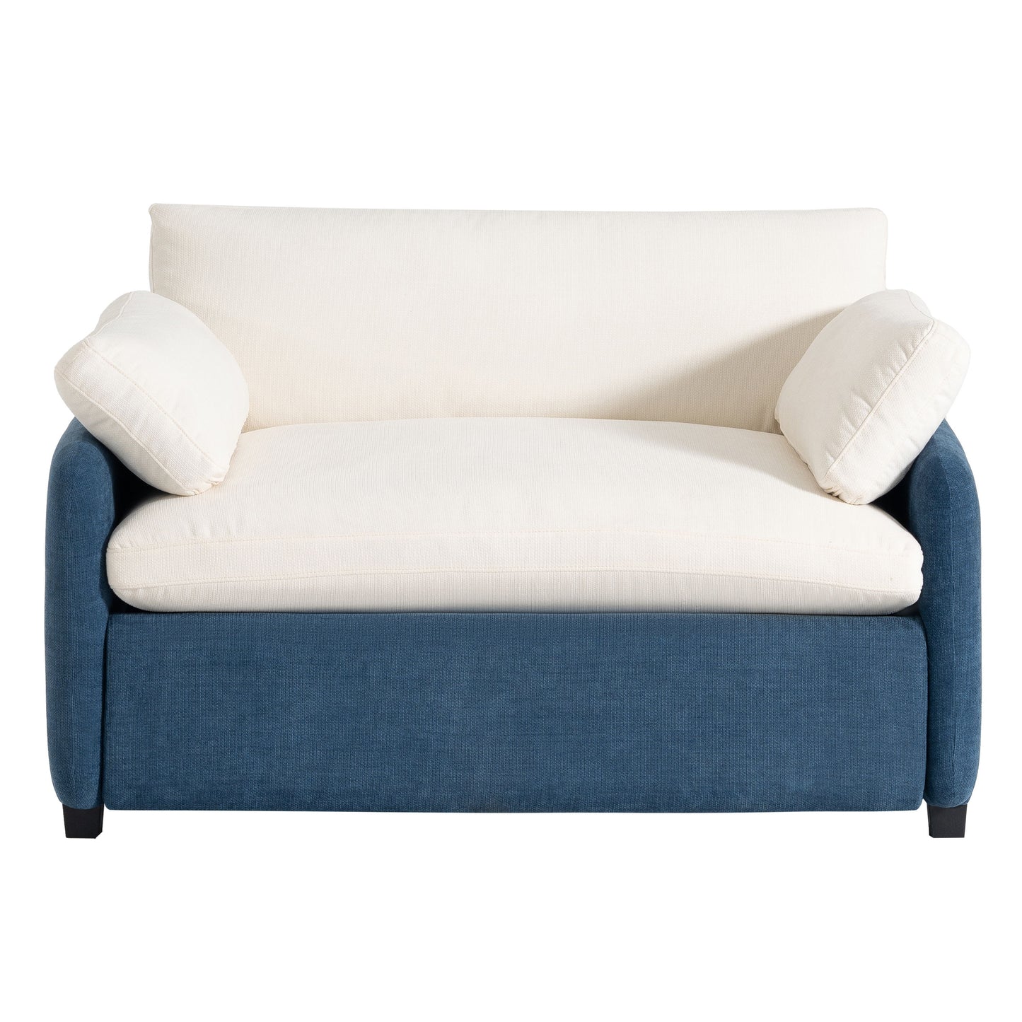 Oversized Single Sofa Chair Wide And Deep Seat, Modern Upholstered Comfy Blocking Couch Lounge With Pillows - Blue / Cream