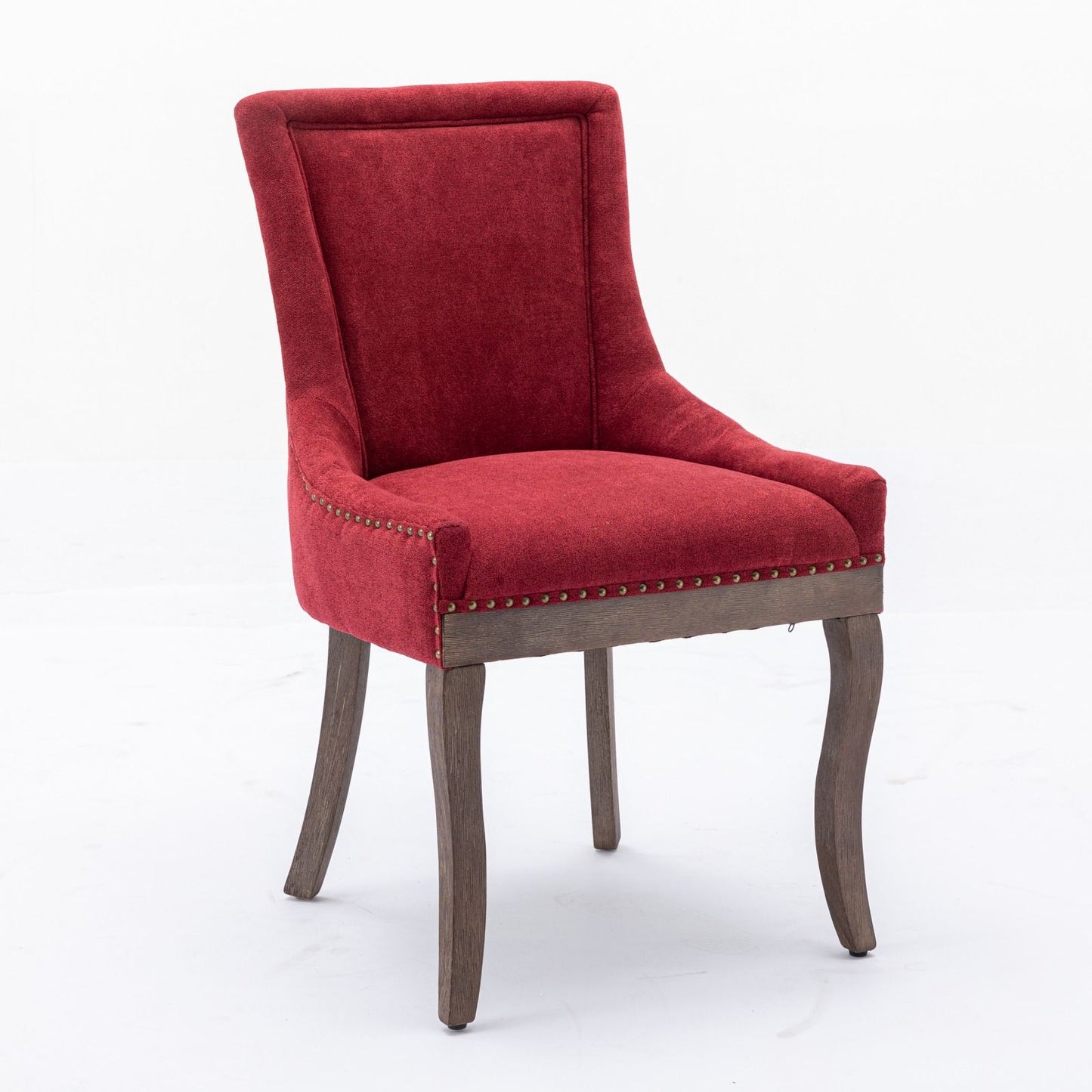Ultra Side Dining Chair, Thickened Fabric Chairs With Neutrally Toned Solid Wood Legs, Bronze Nail Head (Set of 2) - Wine Red / Burgundy
