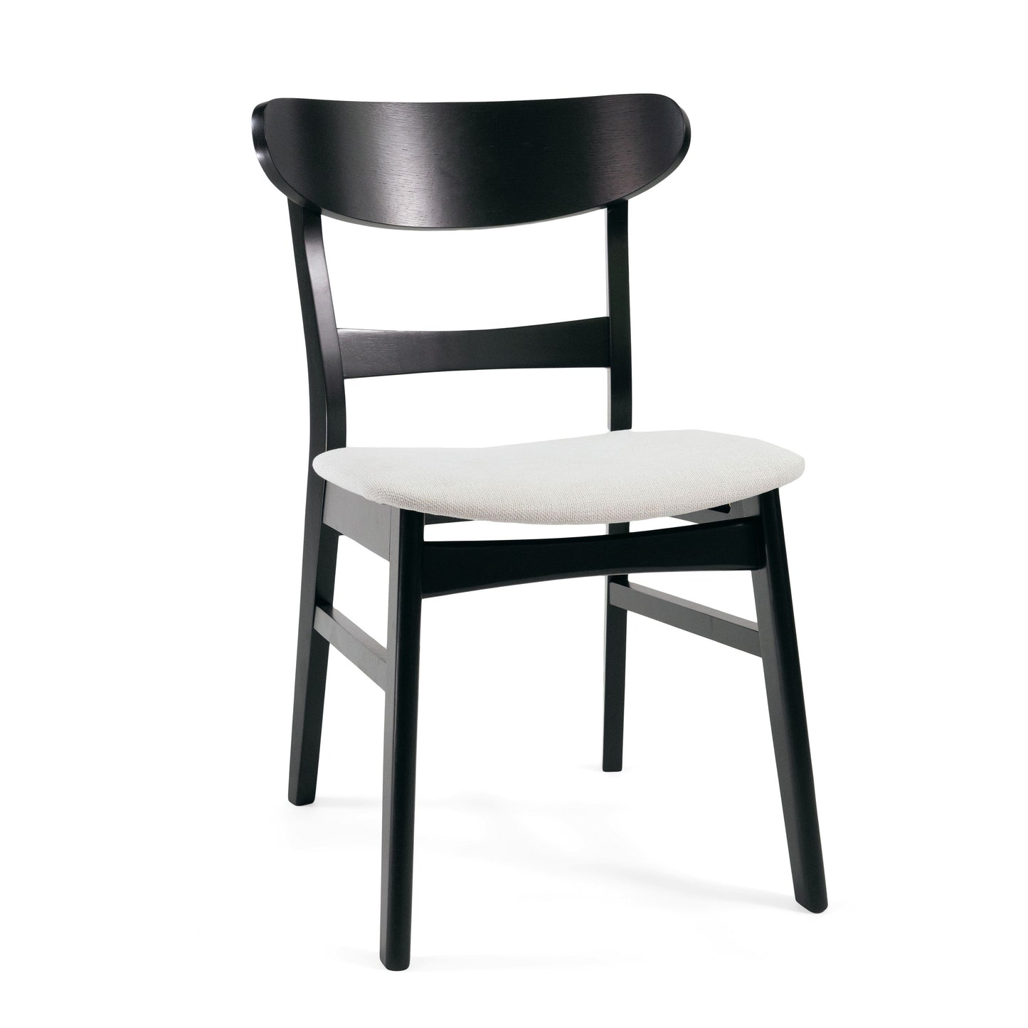 Dining Chair (Set of 2), Mid Century Dining Chairs With Cushioned Seats And Wood Frame - Light Beige / Black