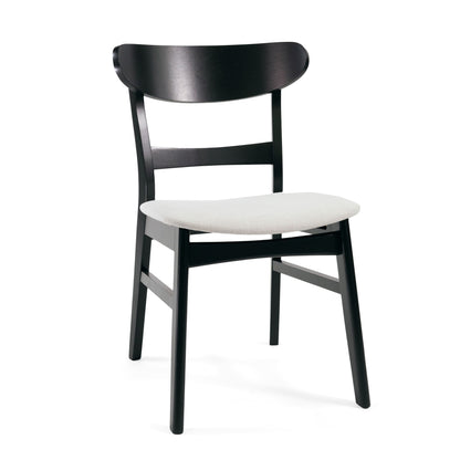 Dining Chair (Set of 2), Mid Century Dining Chairs With Cushioned Seats And Wood Frame - Light Beige / Black