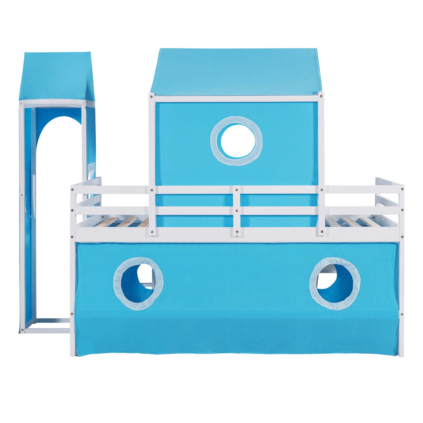 Twin Size Loft Bed With Slide Blue Tent And Tower - Blue