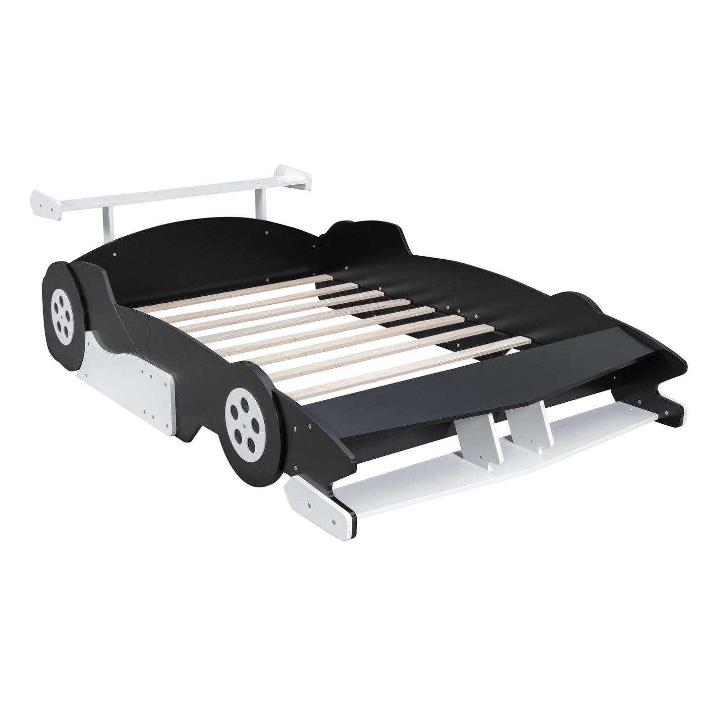 Full Size Race Car Shaped Platform Bed With Wheels - Black
