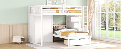 Full Over Twin Bunk Bed With Wardrobe, Drawers - White