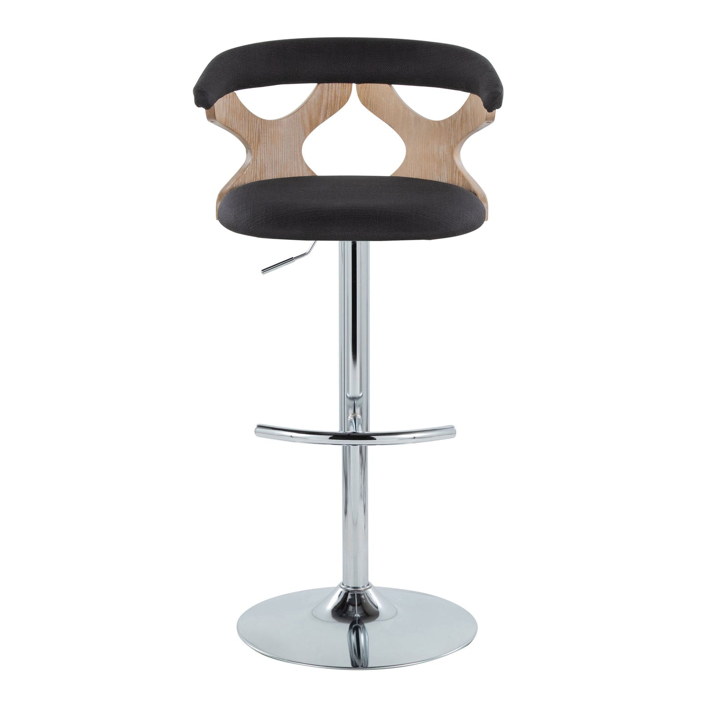 Gardenia - Contemporary Adjustable Barstool With Swivel With Rounded T Footrest (Set of 2) - Chrome / White Washed / Charcoal