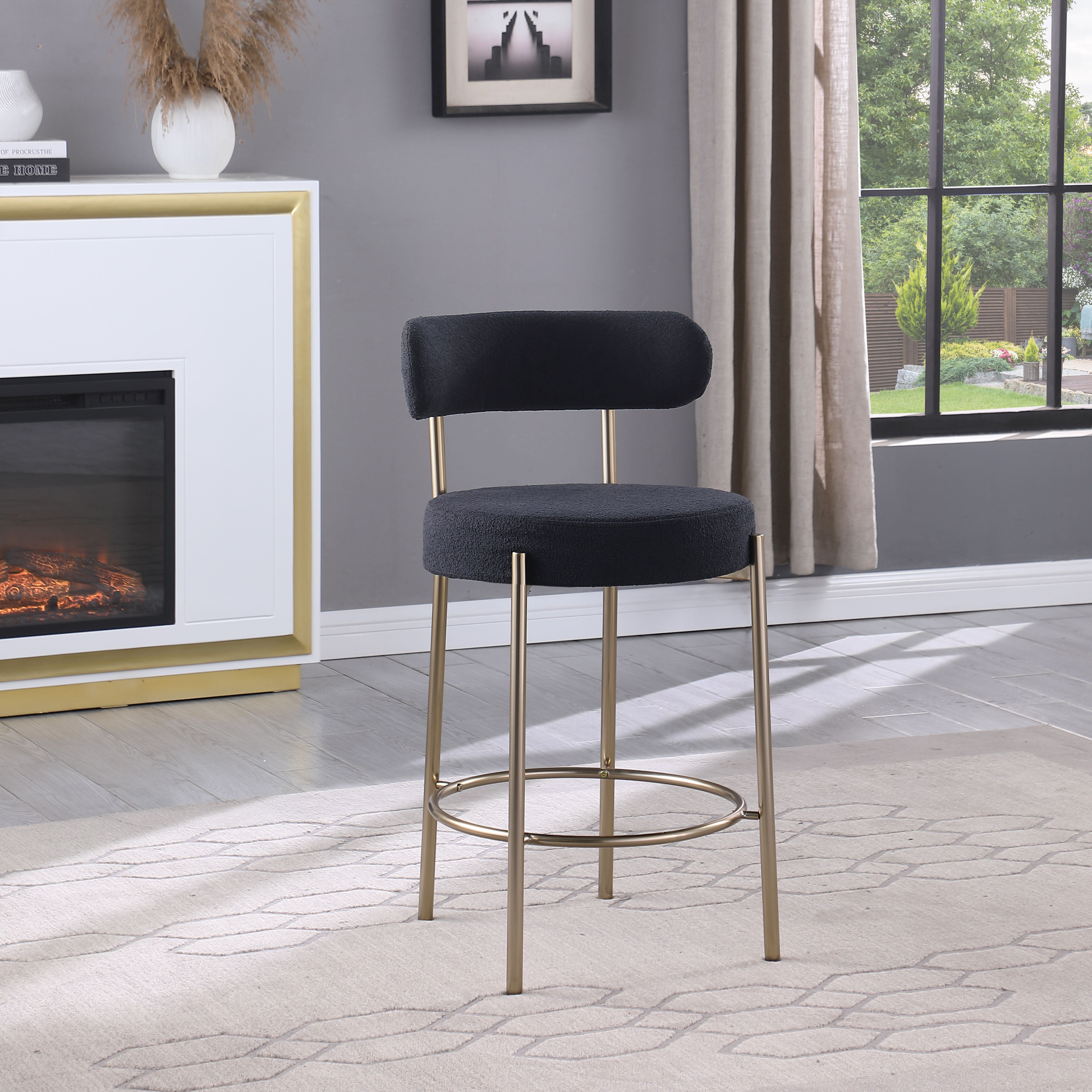 Modern Sherpa Counter Height Stools (Set of 2), Uphsoltered 26