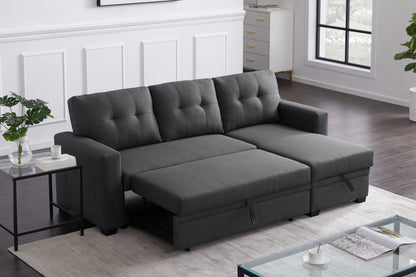 Upholstered Pull Out Sectional Sofa & Chaise - Dark Gray