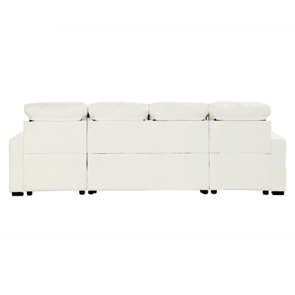 Oversized U - Shaped Sofa Versatile Sectional Sofa Pull Out Sofa Bed With Double Storage Chaise Lounges And 2 USB Ports For Living Room - Beige