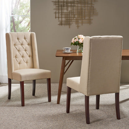 Sophisticated Tufted Dining Chairs (Set of 2) With High Back And Birch Wood Legs - Beige