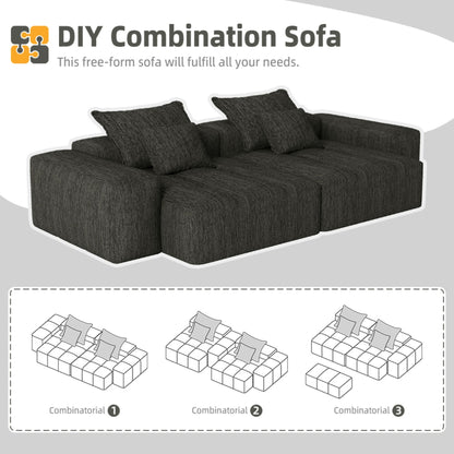 Modern Oversized Modular Sectional Sofa With 2 Chaise Lounge And 2 Armrest, Sparkling Chenille Fabric Soft Cushion Sofa With 4 Pillows, 4 Pieces Diy Combination Tufted Sofa, No Assembly Required - Black