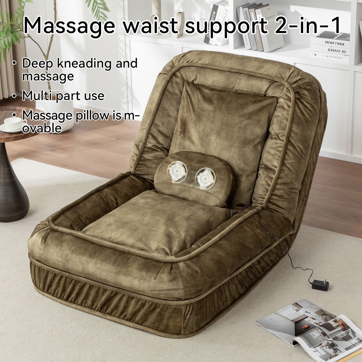 Upholstered Human Dog Bed And Pets Bean Bag Floor Sofa With Massage Pillow, 5 Adjustable Positions & 2 Soft Pillows Velvet With Foam And Iron Plastic Frame - Green