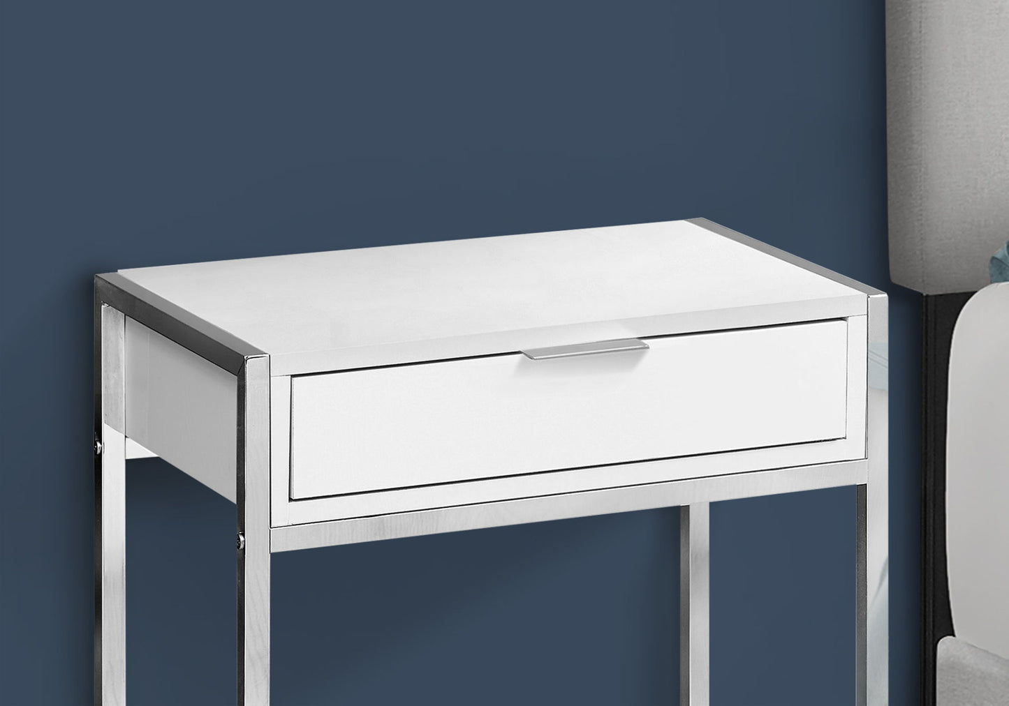 Accent Side Table, Storage Drawer, Glossy Modern - White