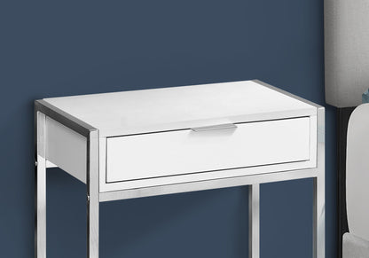 Accent Side Table, Storage Drawer, Glossy Modern - White