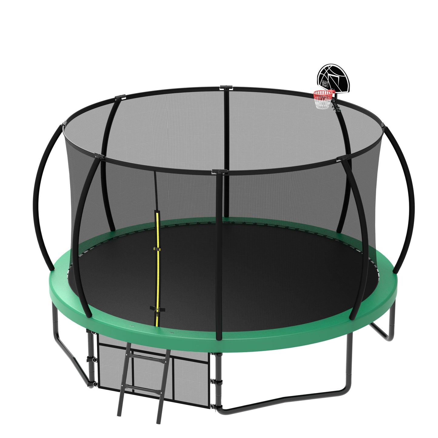 12Ft Recreational Kids Trampoline With Safety Enclosure Net & Ladder, Outdoor Recreational Trampolines - Green