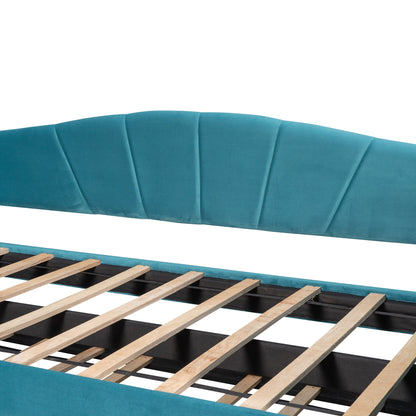 Twin Size Upholstered Daybed Sofa Bed With Trundle And Slat - Blue