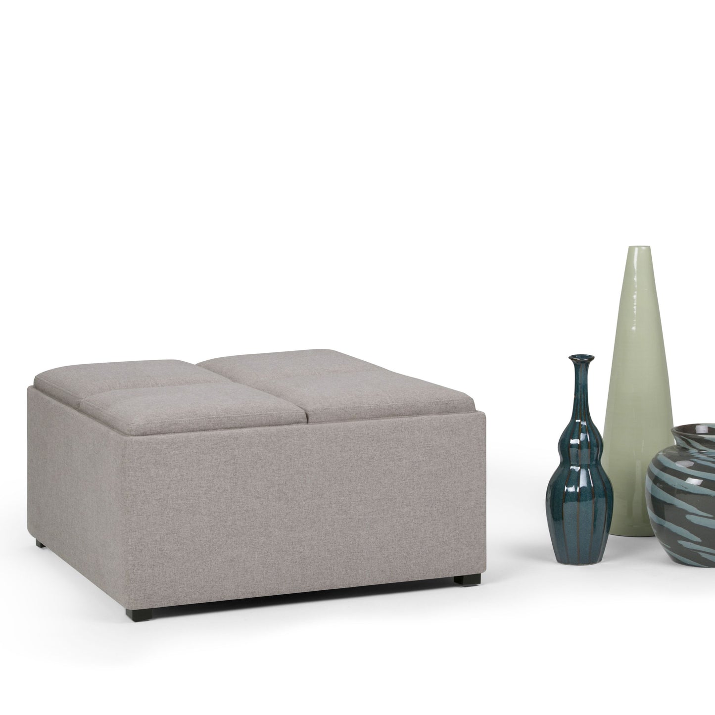 Avalon - Square Coffee Table Storage Ottoman - Cloud Gray