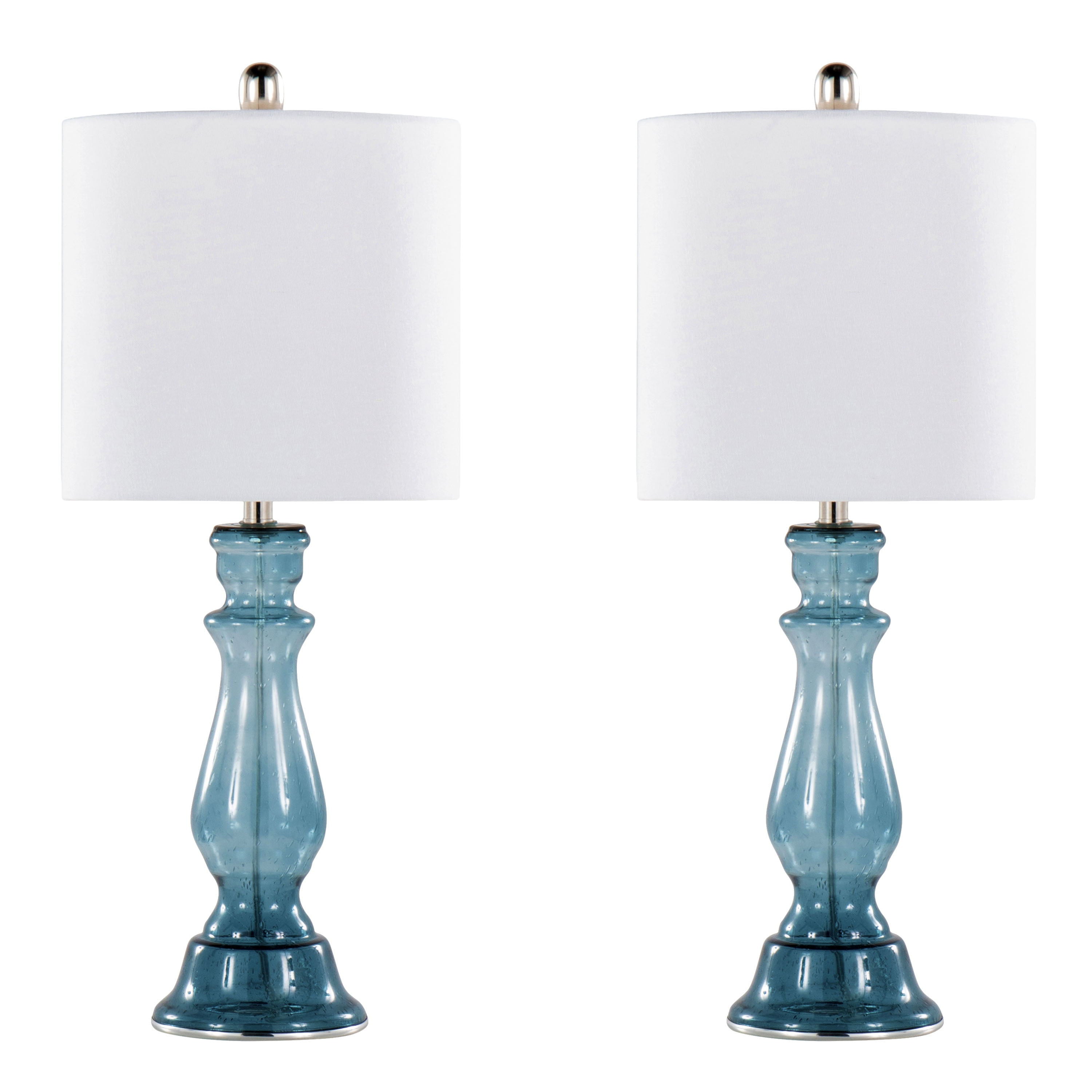 Bishop - Contemporary Clear Angel Table Lamp (Set of 2) - Blue / Polished Nickel / White