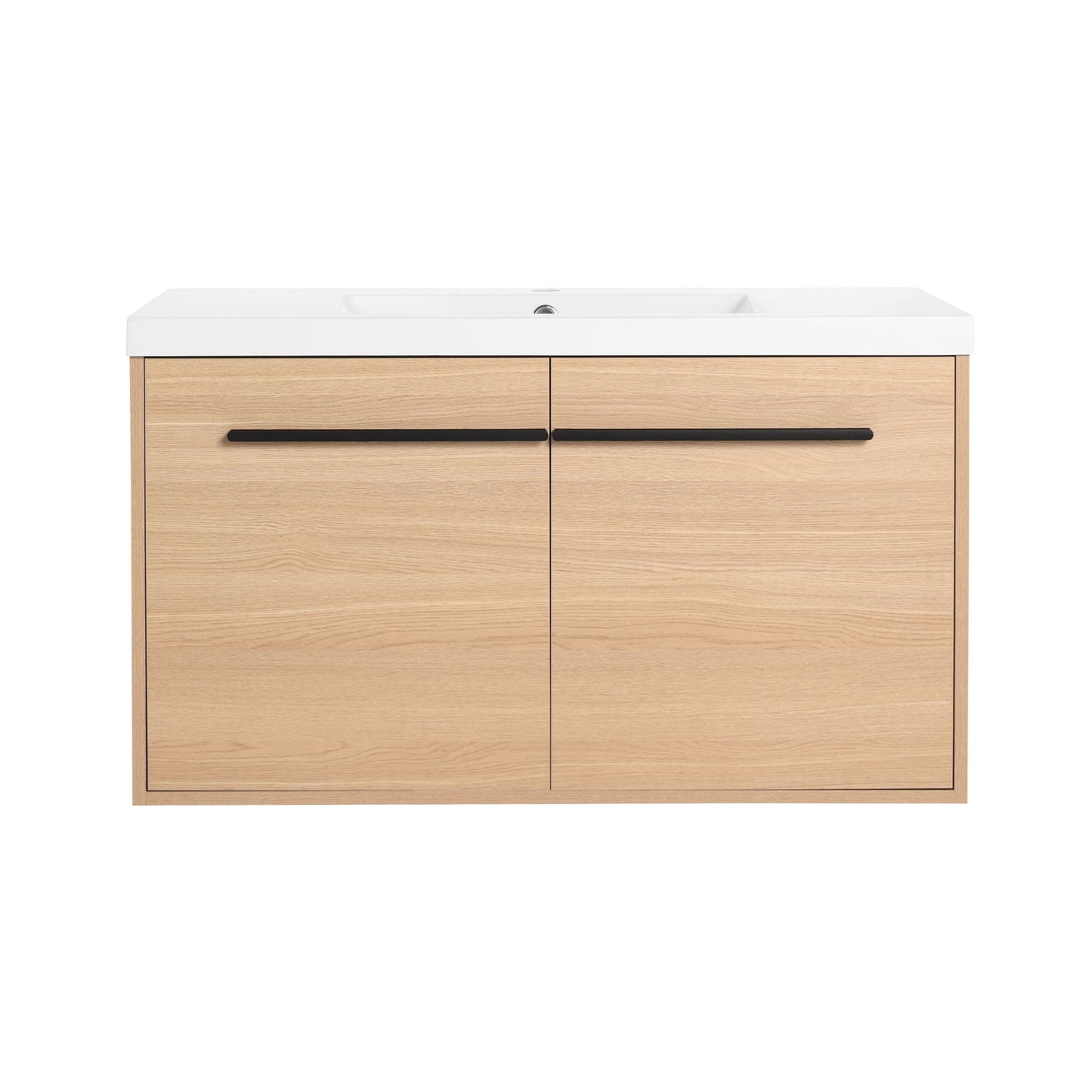 Bathroom Vanity With Resin Countertop Sink, 2 Doors Cabinet Set - Oak