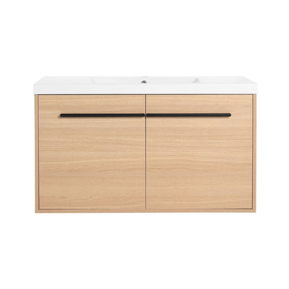 Bathroom Vanity With Resin Countertop Sink, 2 Doors Cabinet Set - Oak