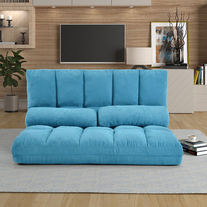 Double Chaise Lounge Sofa Floor Couch And Sofa With Two Pillows - Blue