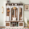 5 In 1 Entryway Bench With Coat Rack, 7 Sturdy Hooks, 2 Spacious Drawers And Adjustable Shelves, Wide Hall Tree With Metal Handles For Hallway - Brown / White