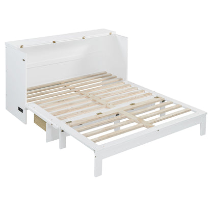 Queen Size Murphy Bed With Large Drawers - White