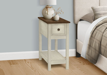 Accent End Table, 2 Tier, Narrow, Lamp, Storage Drawer, Transitional - White