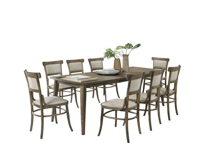 Bistro - 9 Piece Dining Table With Extension Leaf And Off White Fabric Dining Chairs (Set of 9) - Vintage Walnut