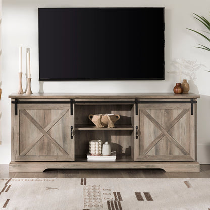 Farmhouse Sliding X Barn Door 70" TV Stand For 80" TVs - Gray Wash