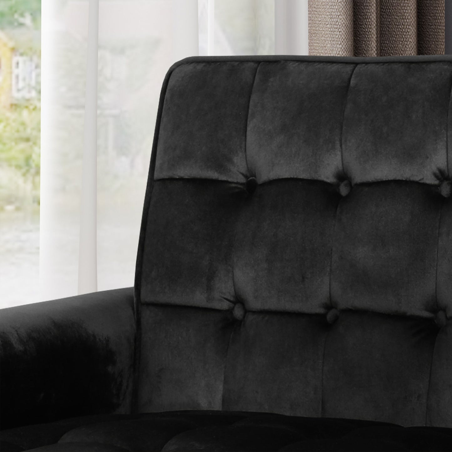 Comfy Arm Chair With Tufted Back, Modern For Living Room, Bedroom And Study - Black