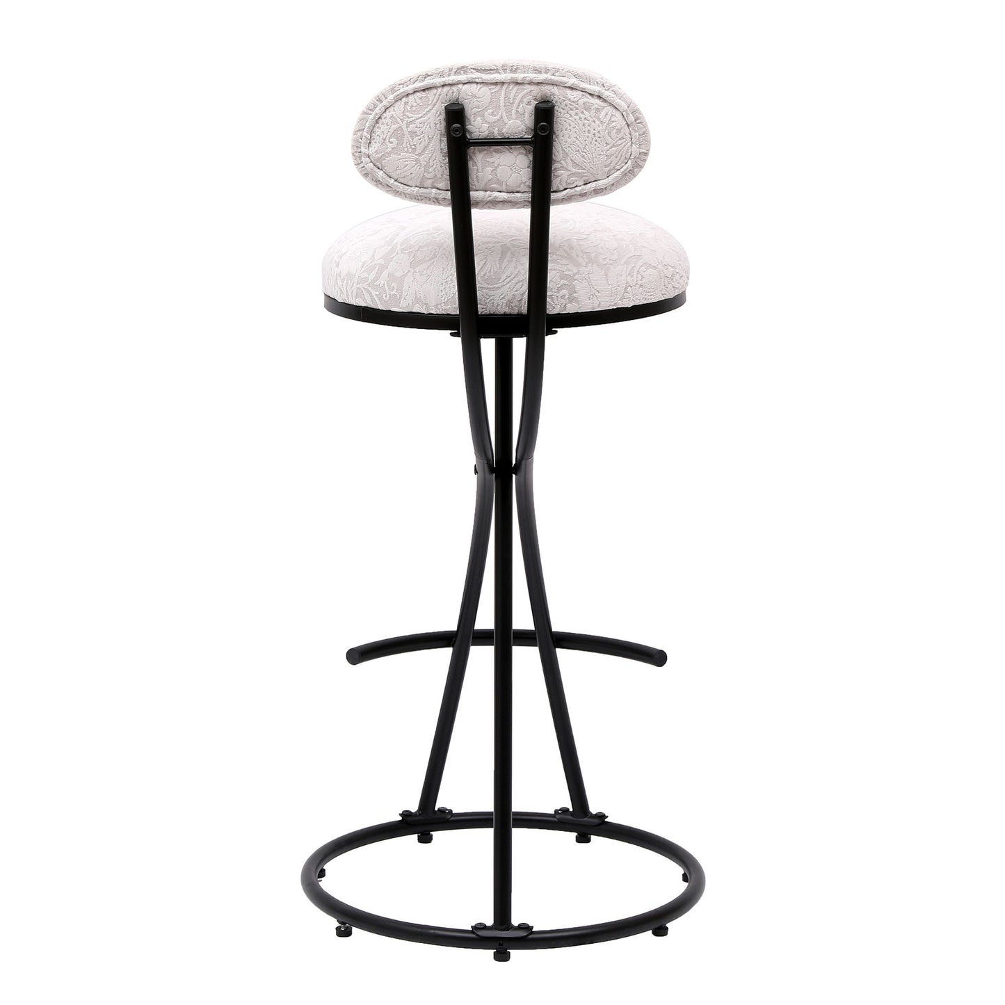 Round Print Bar Stools (Set of 2) Metal Upholstered Chairs For Kitchen Island & Dining Rooms - Black & White Print