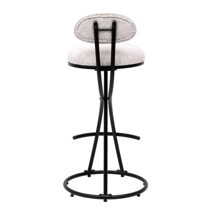 Round Print Bar Stools (Set of 2) Metal Upholstered Chairs For Kitchen Island & Dining Rooms - Black & White Print