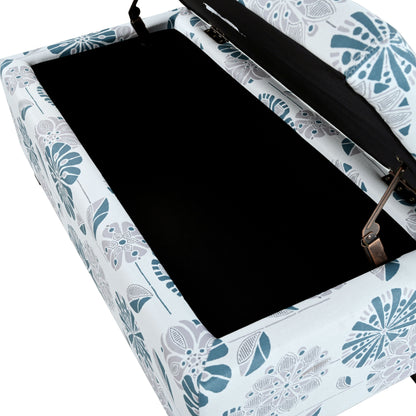 Luxury Storage Ottoman With Floral Patterned Fabric, Soft Close Hinges, Functional Footrest & Seat - Multicolor