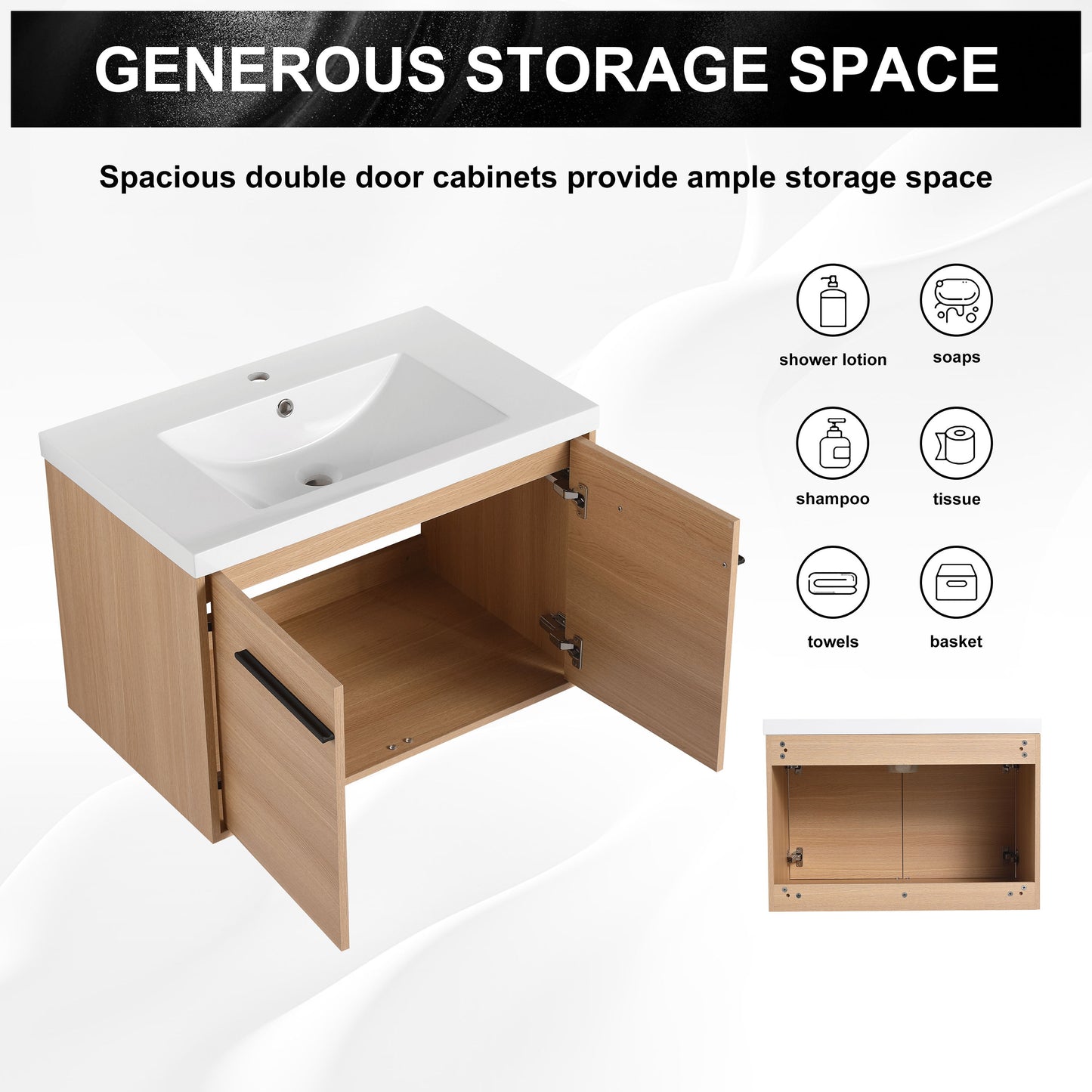 Bathroom Vanity With Resin Countertop Sink, 30" 2 Doors Cabinet Set - Oak
