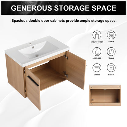 Bathroom Vanity With Resin Countertop Sink, 30" 2 Doors Cabinet Set - Oak