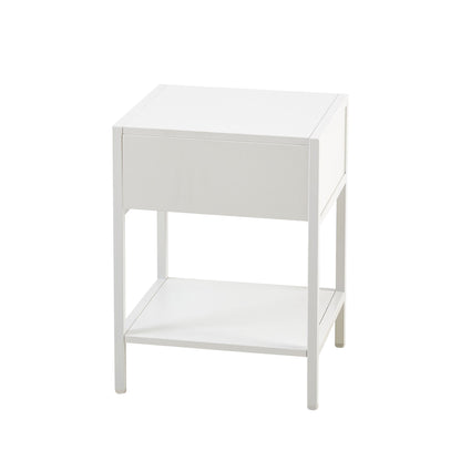 15.74" Rattan End Table With Drawer, Modern Nightstand, Metal Legs, Side Table For Living Room, Bedroom - White