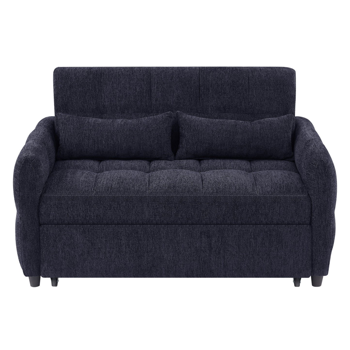 Loveseat Sofa Pull Out Sofa Bed Tufted Sleeper Sofa With An Adjustable Backrest, 3 USB Ports And 2 Lumbar Pillows For Living Room - Blue