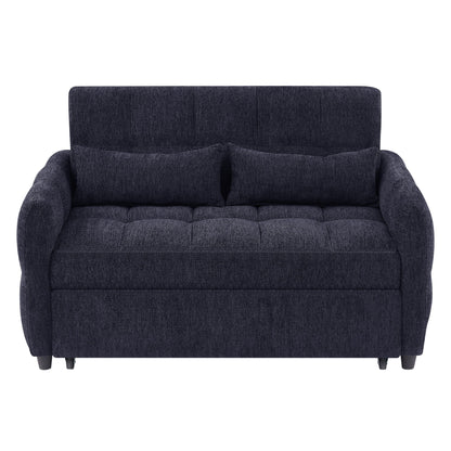 Loveseat Sofa Pull Out Sofa Bed Tufted Sleeper Sofa With An Adjustable Backrest, 3 USB Ports And 2 Lumbar Pillows For Living Room - Blue