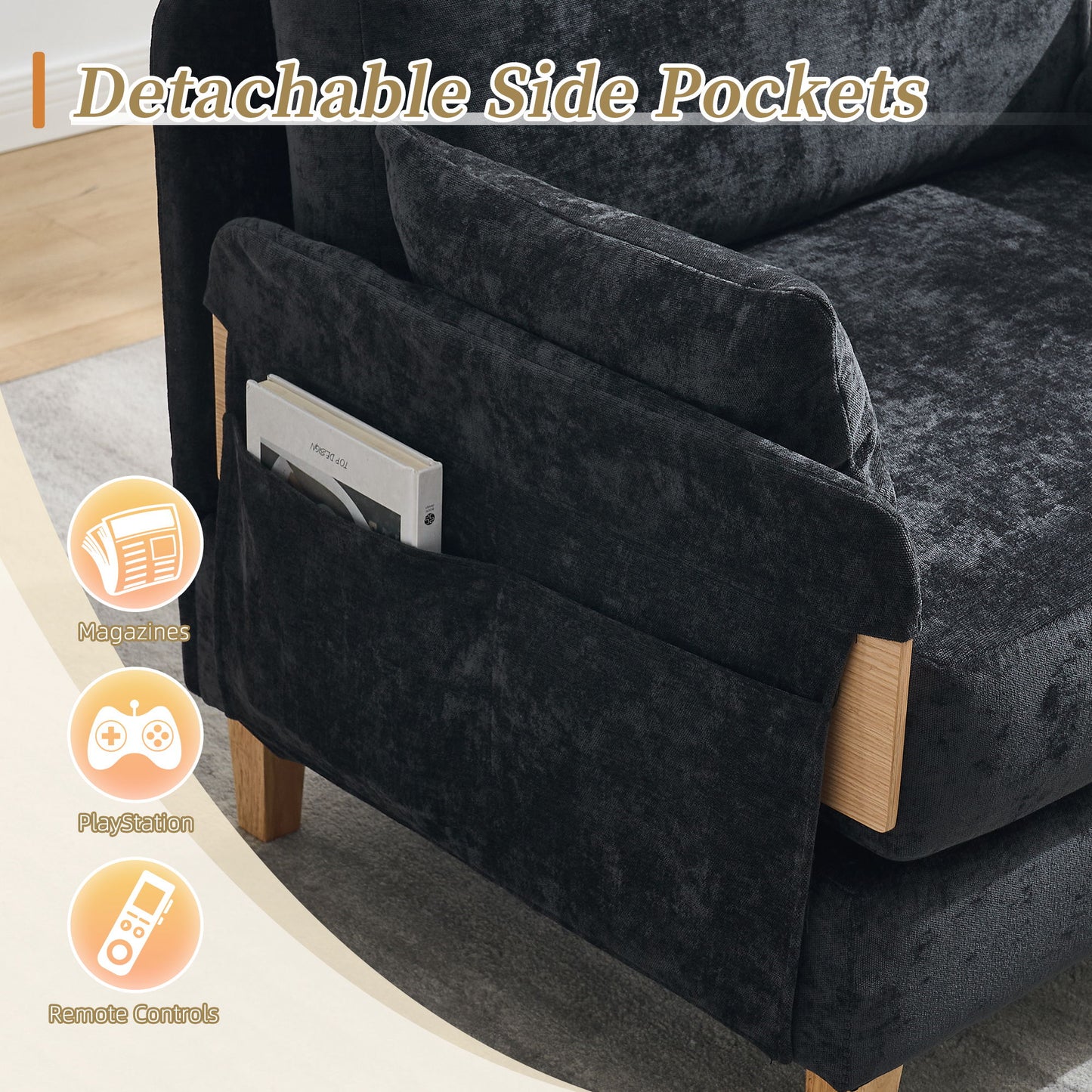 Mid Century Modern Foldable Sofa Bed Recliner, 3 - 1 Convertible Sleeper With 3 Pillows For Small Spaces - Black