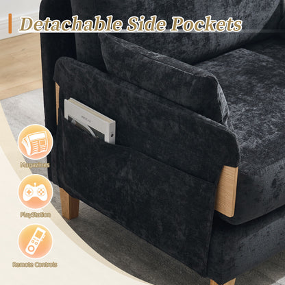 Mid Century Modern Foldable Sofa Bed Recliner, 3 - 1 Convertible Sleeper With 3 Pillows For Small Spaces - Black
