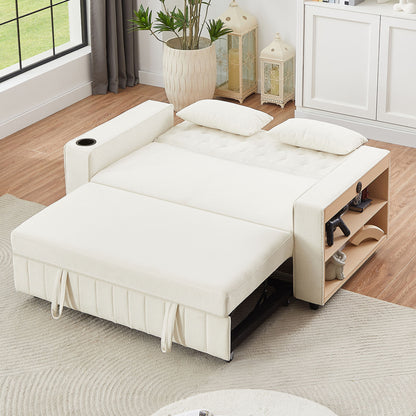 Pull Out Sofa Bed Convertible Couch Loveseat Sofa Modern Sleeper Sofa With Adjustable Backrest For Living Room - Beige