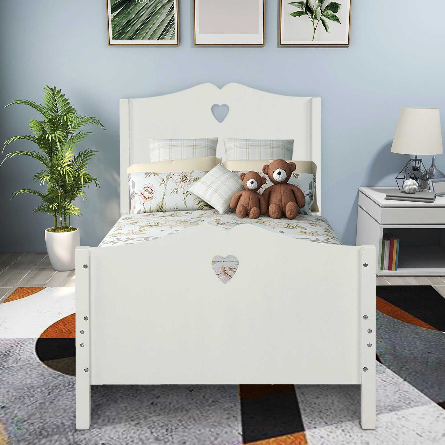 Twin Platform Bed With Slat Support And Headboard And Footboard - White