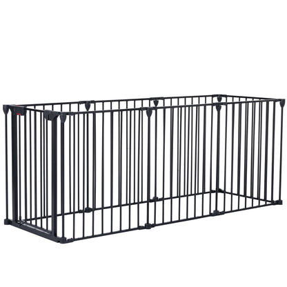 Adjustable Safety Gate 8 Panels Play Yard Metal Doorways Fireplace Fence Christmas Tree Fence Gate For House Stairs Gate Prohibited Area Fence - Black