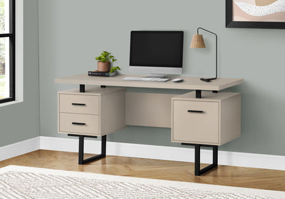 Computer Desk For Home Office, Laptop, Left, Right Set - Up, Storage Drawers, Contemporary & Modern - Taupe / Black